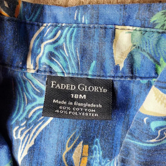 Faded Glory Boys Button Down Hawaiian Shirt Blue Tropical Size 18m NWOT - Picture 2 of 11